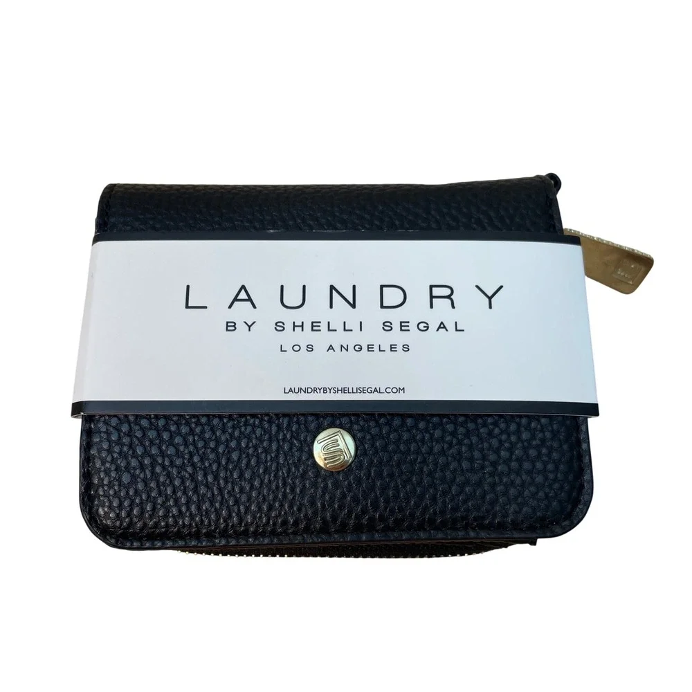 Laundry by Shelli Segal Black Pebbled Bifold Wallet Gold‎ Hardware New No Tags